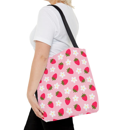 Adorable Strawberry Floral Tote Bag - Perfect for Summer Outings, Farmers' Markets, Festivals, Garage Sales, Grocery, Kids, Lake, River, Pool, Beach Bag