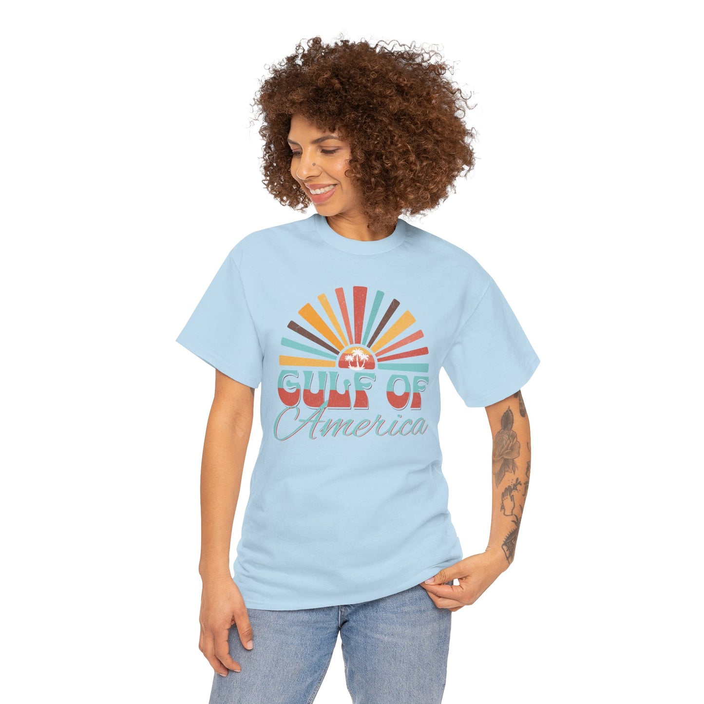 Gulf of America Sunset Tee - Casual Summer Vibe, Beachwear for Vacation, Gift for Travelers, Festival Essential, Retro Graphic Tee, Beach Wea