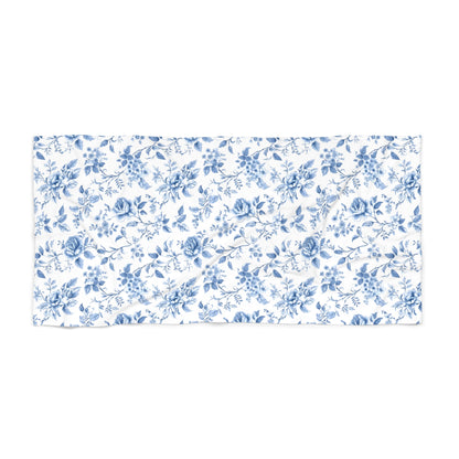 French Floral Toile De Jouy Blue Chinoiserie Beautiful Beach Towel - Honeymoon Family Vacation Mothers Day Gift