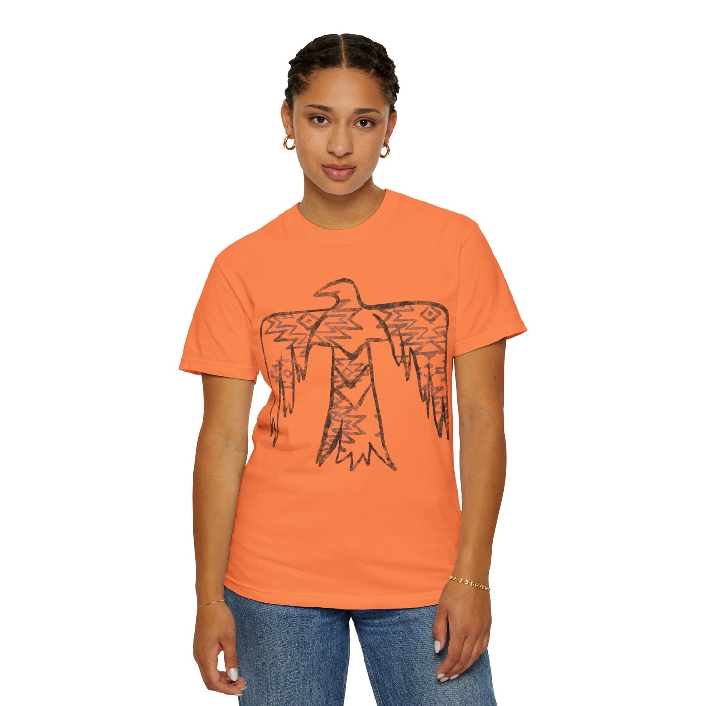 American Indian Thunderbird Grunge Unisex Garment-Dyed T-Shirt with Artistic Design, Casual Wear, Boho Style,  Graphic Tee, Eco-Friendly Fashion, Unique Gift For Her