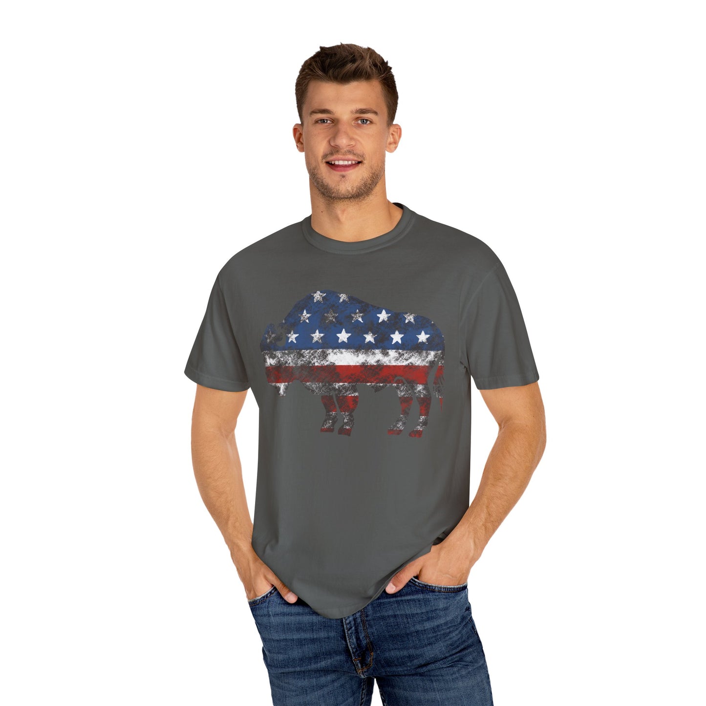 Distressed Graphic American Buffalo T-Shirt, Patriotic Tee, Unisex Graphic Shirt, 4th of July, Red White and Blue, Fourth of July,  Different colors