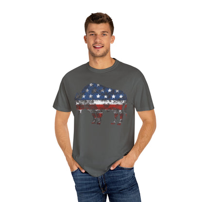 Distressed Graphic American Buffalo T-Shirt, Patriotic Tee, Unisex Graphic Shirt, 4th of July, Red White and Blue, Fourth of July,  Different colors