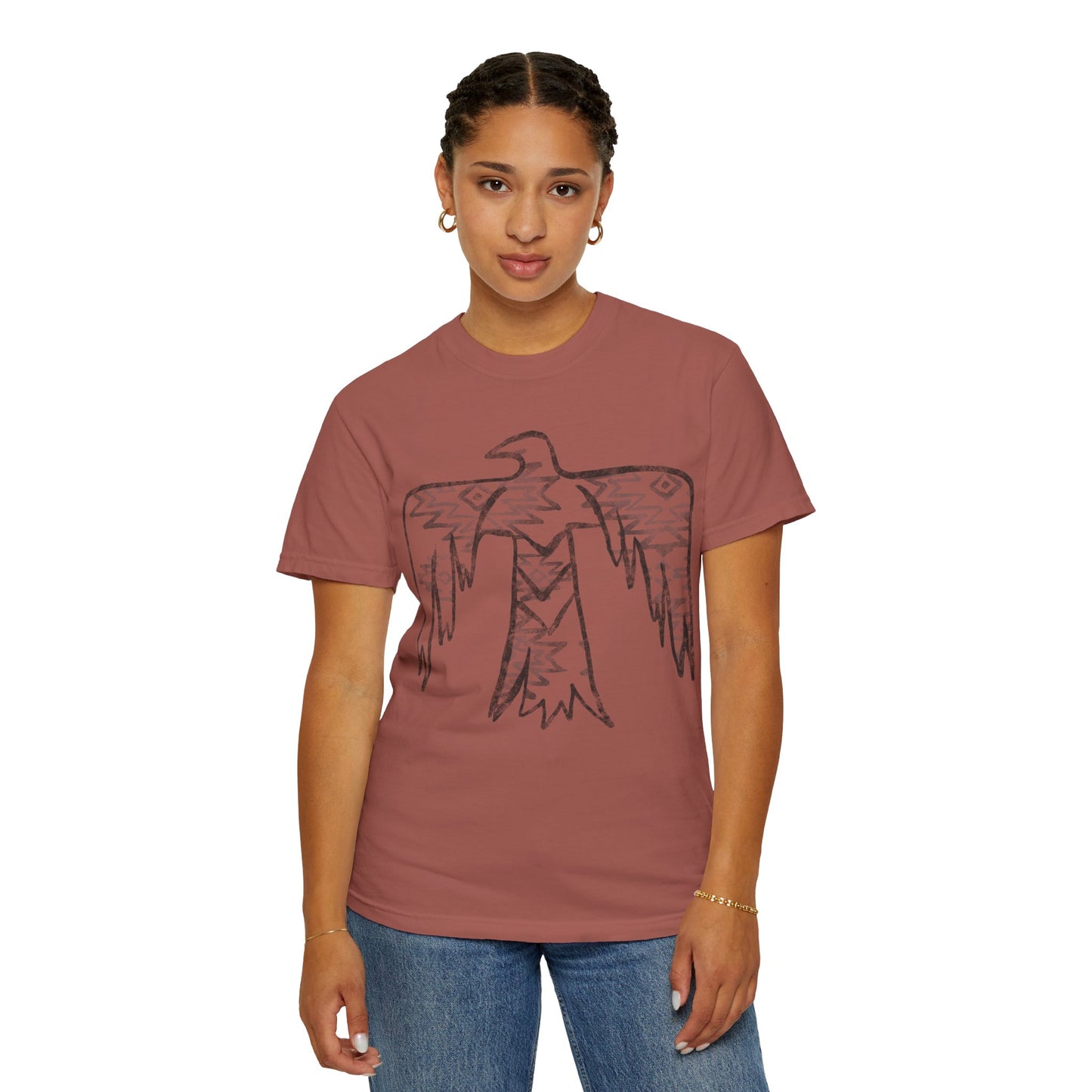American Indian Thunderbird Grunge Unisex Garment-Dyed T-Shirt with Artistic Design, Casual Wear, Boho Style,  Graphic Tee, Eco-Friendly Fashion, Unique Gift For Her