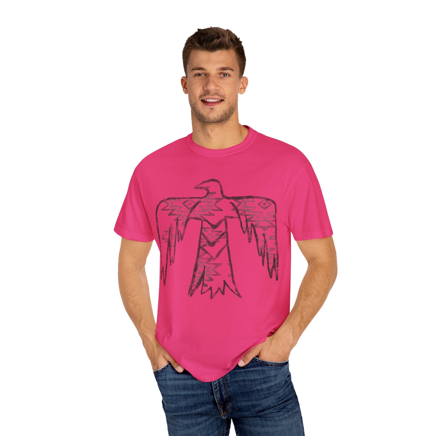 American Indian Thunderbird Grunge Unisex Garment-Dyed T-Shirt with Artistic Design, Casual Wear, Boho Style,  Graphic Tee, Eco-Friendly Fashion, Unique Gift For Her