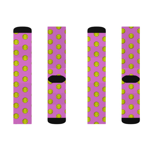 Pink Yellow  Softball Playful Patterned Socks | Fun Sublimation Socks for Casual Wear, Gifts, Festivals, Sports, and Everyday Comfort College World Series