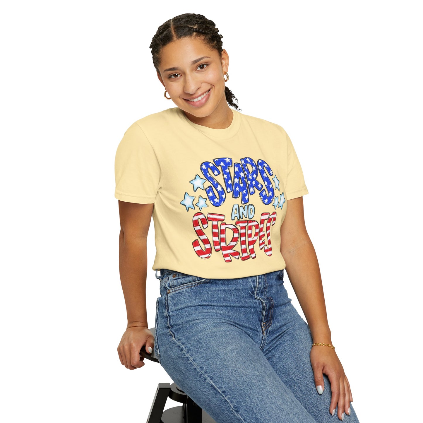 America The Beautiful Stars and Stripes Garment-Dyed Unisex T-Shirt, 4th of July Tee, Fourth of July Top, Patriotic Tshirt, Red White and Blue