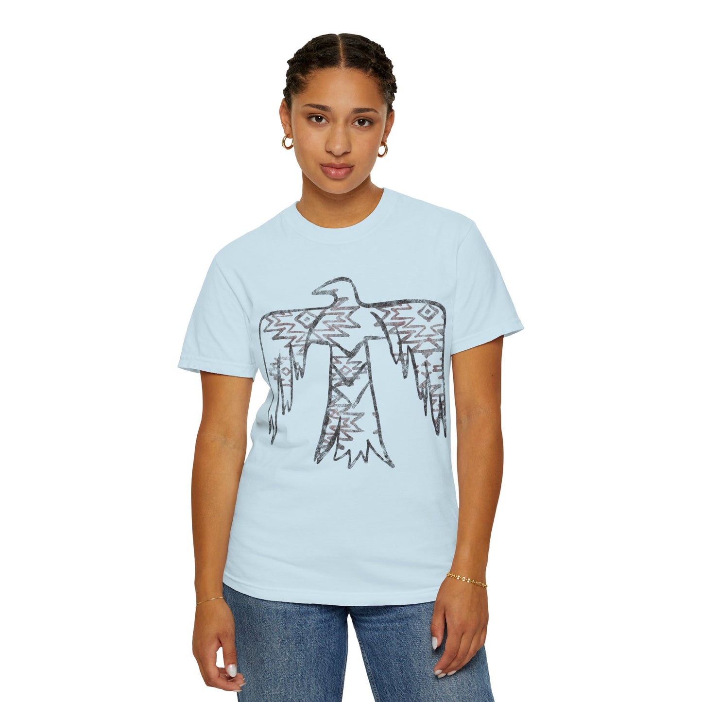 American Indian Thunderbird Grunge Unisex Garment-Dyed T-Shirt with Artistic Design, Casual Wear, Boho Style,  Graphic Tee, Eco-Friendly Fashion, Unique Gift For Her