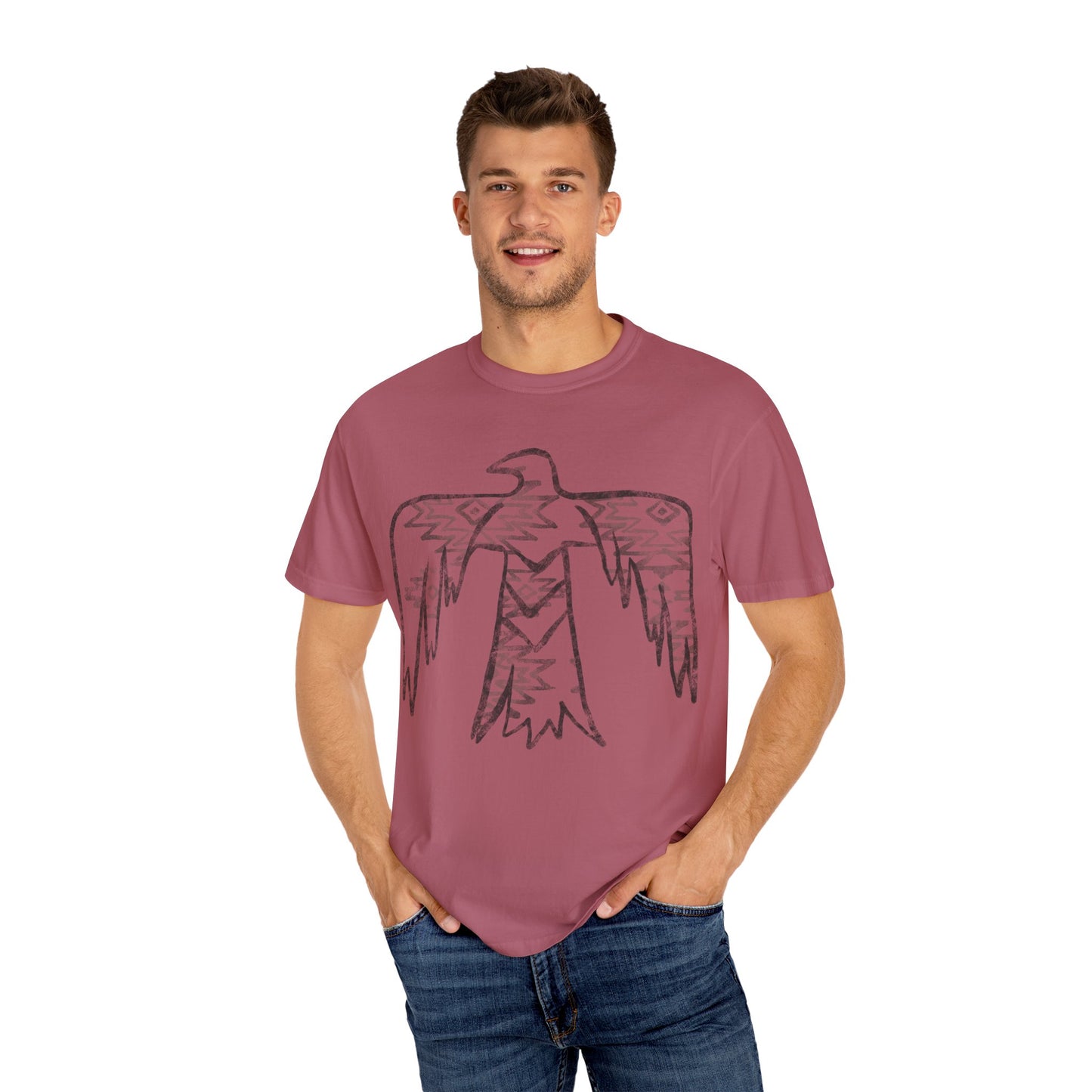 American Indian Thunderbird Grunge Unisex Garment-Dyed T-Shirt with Artistic Design, Casual Wear, Boho Style,  Graphic Tee, Eco-Friendly Fashion, Unique Gift For Her