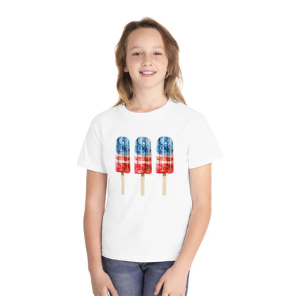 Patriotic Youth Tee with Popsicles, Kids Summer T-Shirt, Independence Day Gift, 4th of July Apparel, Fun Outdoor Wear