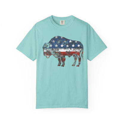 Distressed Graphic American Buffalo T-Shirt, Patriotic Tee, Unisex Graphic Shirt, 4th of July, Red White and Blue, Fourth of July,  Different colors