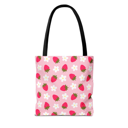 Adorable Strawberry Floral Tote Bag - Perfect for Summer Outings, Farmers' Markets, Festivals, Garage Sales, Grocery, Kids, Lake, River, Pool, Beach Bag