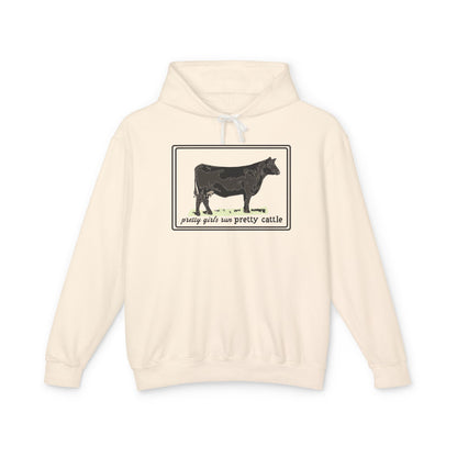 New Pretty Girls Run Pretty Cattle Comfort Colors Lightweight Hooded Sweatshirt - Multiple Colors Available