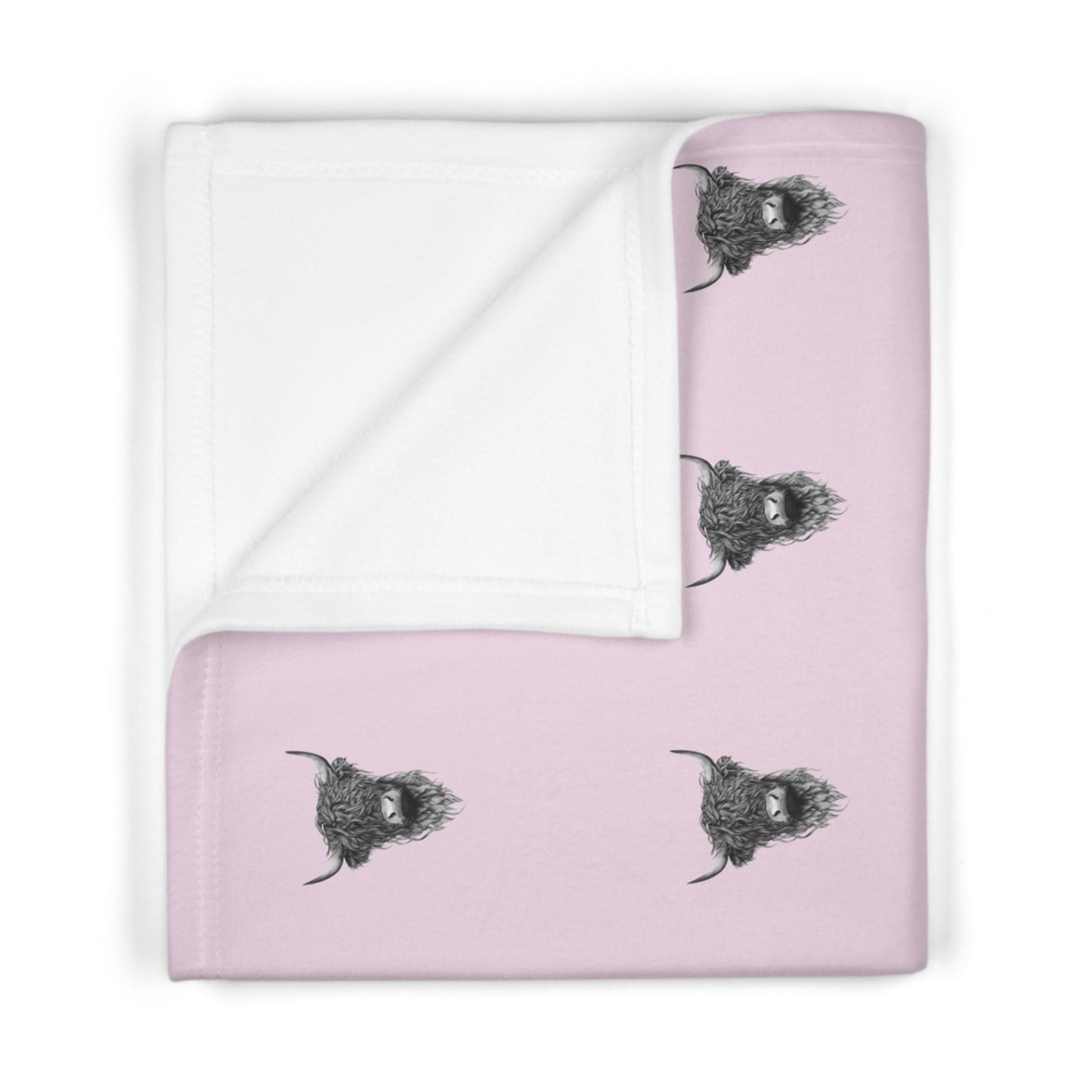 Whimsical Highland Cow Fleece Baby Blanket - Cute Farm Pattern, Nursery Decor, Baby Shower Gift, Swaddle Blanket,  Infant Blanket, Pink Girl