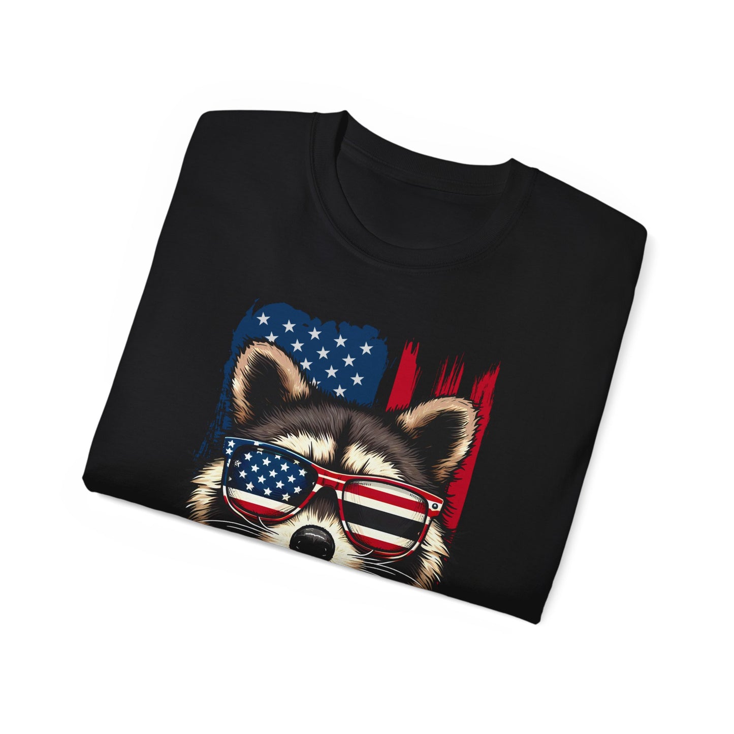 Feral Merica'  Raccoon Tee - Unisex Cotton T-Shirt for 4th of July, Independence Day Tee, Fourth of July, July 4th Tshirt, American Flag, Patriotic Tee