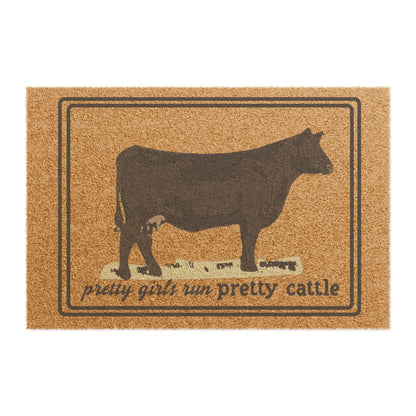Pretty Girls Run Pretty Cattle Custom Cow Doormat - Charming Entrance Mat, Farmhouse Decor, Unique Home Gift, Country Style, Natural Fiber