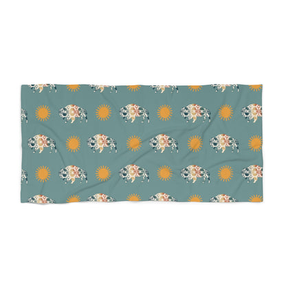 Aztec Buffalo Sunshine Boho Vibe Turquoise Western Trendy Beach Towel A Must On That Beach Vacation or Hanging By The Pool, River Day or Lazy Lake Trip