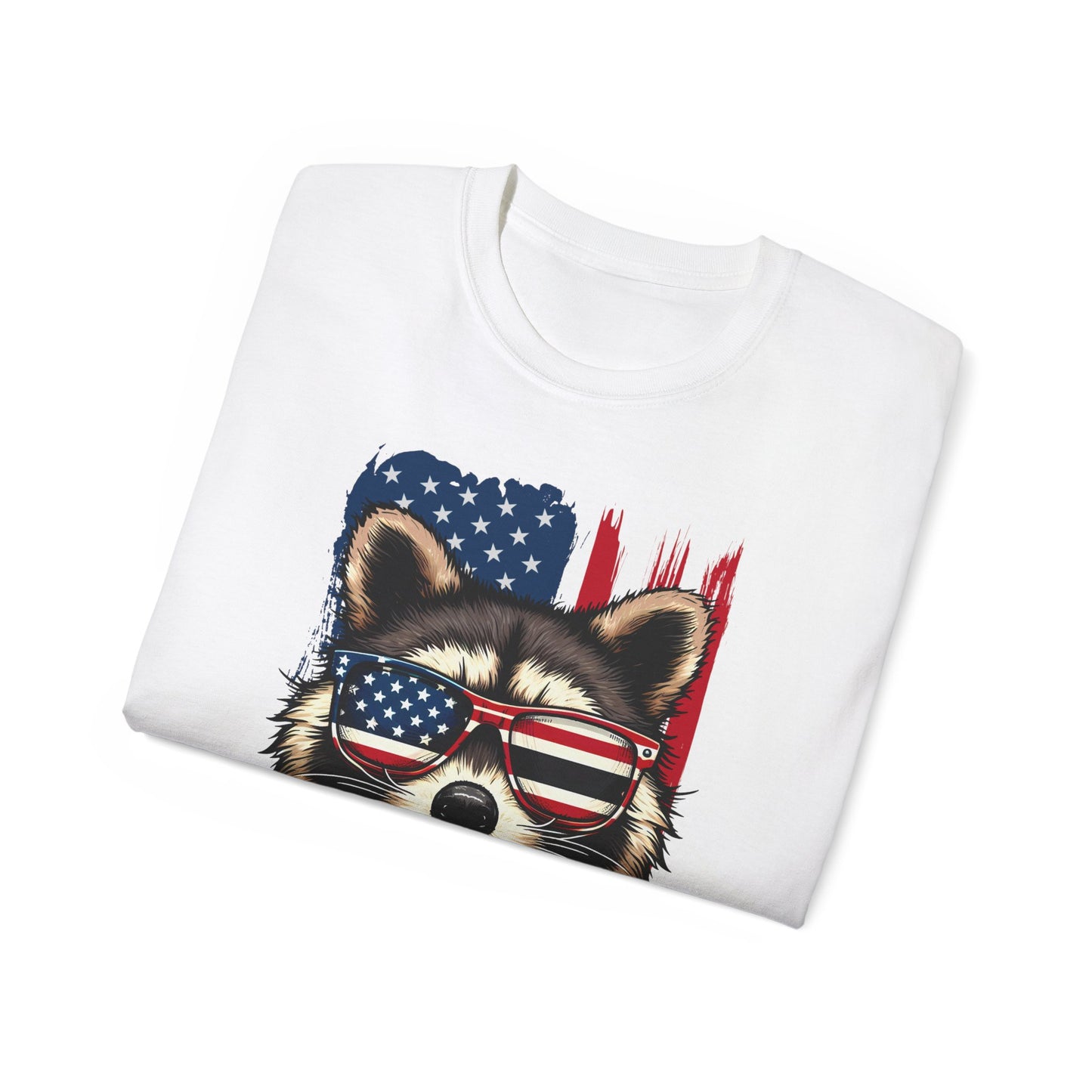 Feral Merica'  Raccoon Tee - Unisex Cotton T-Shirt for 4th of July, Independence Day Tee, Fourth of July, July 4th Tshirt, American Flag, Patriotic Tee