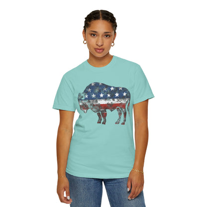 Distressed Graphic American Buffalo T-Shirt, Patriotic Tee, Unisex Graphic Shirt, 4th of July, Red White and Blue, Fourth of July,  Different colors